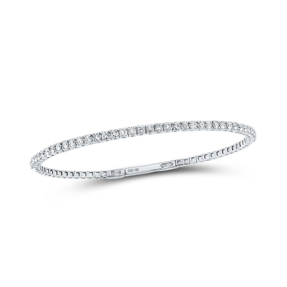 Bracelets | 10kt White Gold Womens Round Diamond Flexible Single Row Bangle Bracelet 1 Cttw | Splendid Jewellery GND