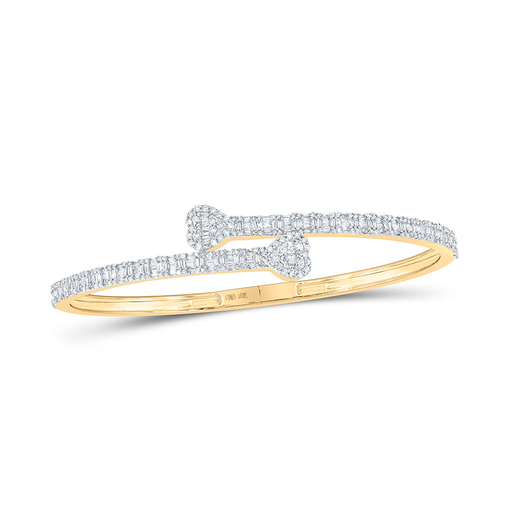 Bracelets | 10kt Yellow Gold Womens Baguette Diamond Heart Cuff Bangle Bracelet 1-1/2 Cttw | Splendid Jewellery GND