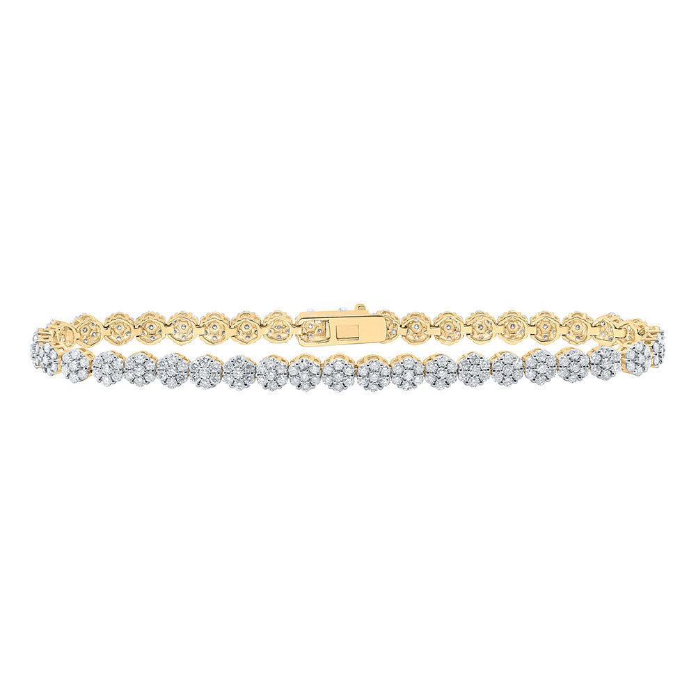Bracelets | 10kt Yellow Gold Womens Round Diamond Cluster Link Fashion Bracelet 3-1/5 Cttw | Splendid Jewellery GND