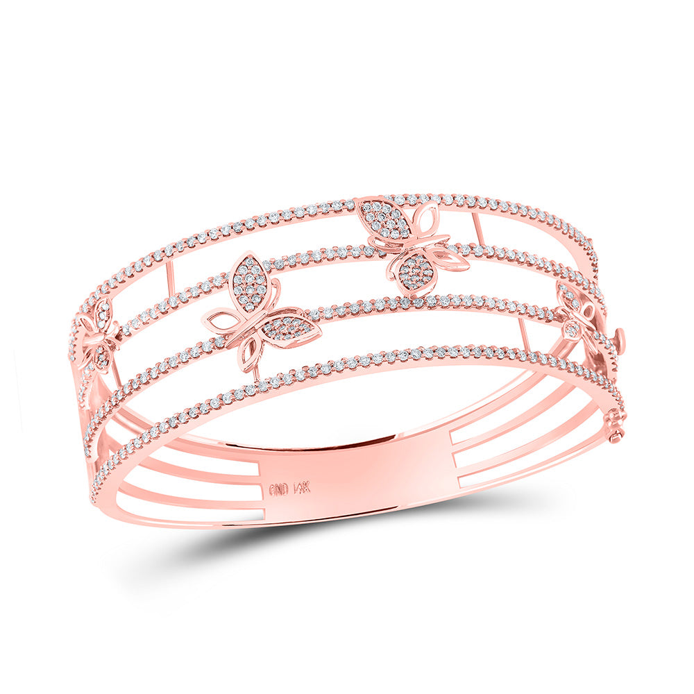 Bracelets | 14kt Rose Gold Womens Round Diamond Butterfly Bangle Bracelet 2 Cttw | Splendid Jewellery GND