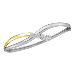 Bracelets | 14kt Two-tone Gold Womens Round Diamond Flower Cluster Bangle Bracelet 1/2 Cttw | Splendid Jewellery GND