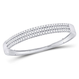 Dazzling 14kt White Gold Triple Row Diamond Bangle Bracelet - 3 Carat Total Weight - Top View