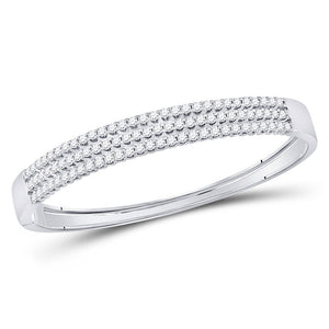 Bracelets | 14kt White Gold Womens Round Diamond 3-Row Bangle Bracelet 3 Cttw | Splendid Jewellery GND