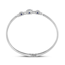 Load image into Gallery viewer, 14kt White Gold Triple Cluster Bangle Bracelet with Round Diamonds and Blue Sapphire - Front View