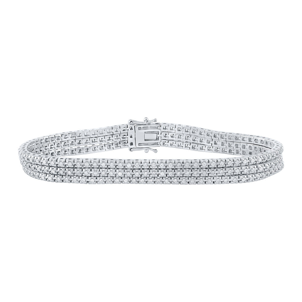 Bracelets | 14kt White Gold Womens Round Diamond Triple Row Fashion Bracelet 1-3/4 Cttw | Splendid Jewellery GND