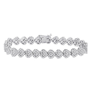 Bracelets | 14kt White Gold Womens Round Princess Diamond Heart Bracelet 6-3/8 Cttw | Splendid Jewellery GND