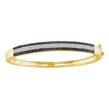 Load image into Gallery viewer, 14kt Yellow Gold Women&#39;s Round Black Diamond Bangle Bracelet - Stunning Elegance  Top View from Splendid Jewellery