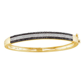14kt Yellow Gold Women's Round Black Diamond Bangle Bracelet - Stunning Elegance  Top View from Splendid Jewellery