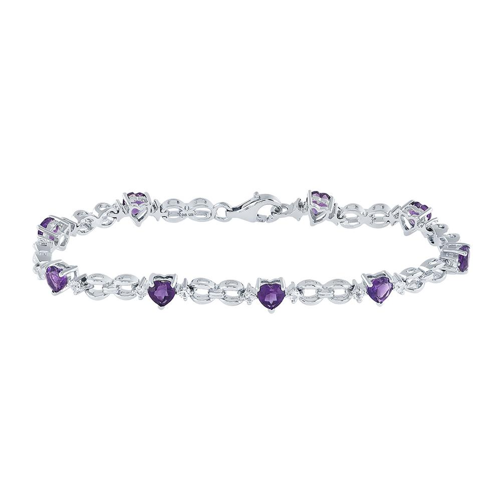 Bracelets | Sterling Silver Womens Heart Lab-Created Amethyst Heart Bracelet 5-1/2 Cttw | Splendid Jewellery GND