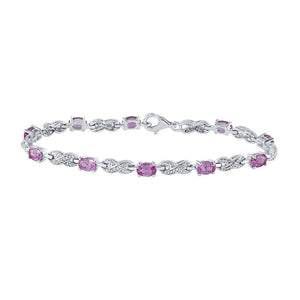 Bracelets | Sterling Silver Womens Oval Lab-Created Pink Sapphire Fashion Bracelet 3-7/8 Cttw | Splendid Jewellery GND