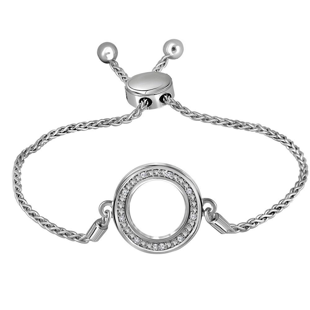 Bracelets | Sterling Silver Womens Round Diamond Circle Shape Bolo Bracelet 1/20 Cttw | Splendid Jewellery GND