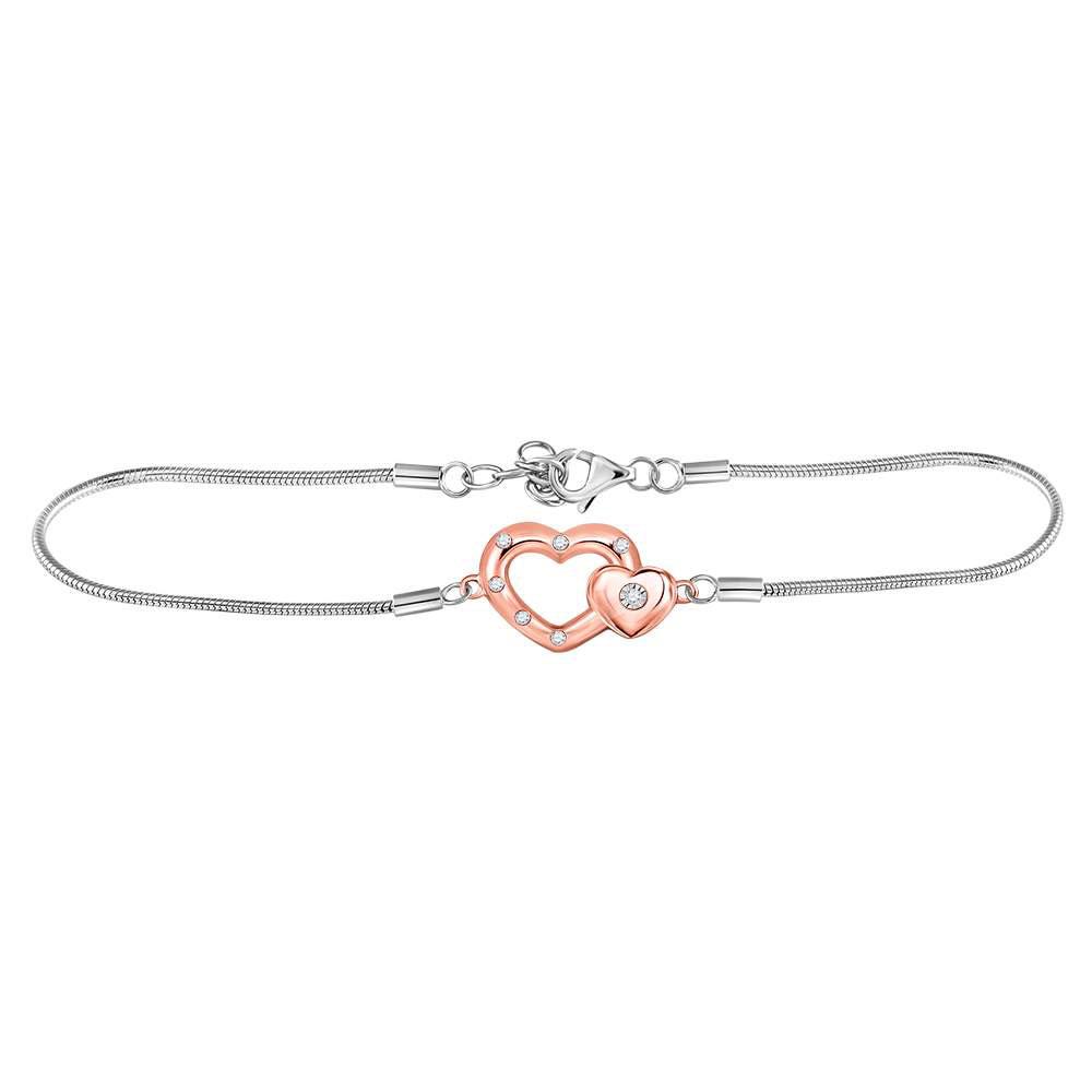 Bracelets | Sterling Silver Womens Round Diamond Double Heart Fashion Bracelet 1/20 Cttw | Splendid Jewellery GND