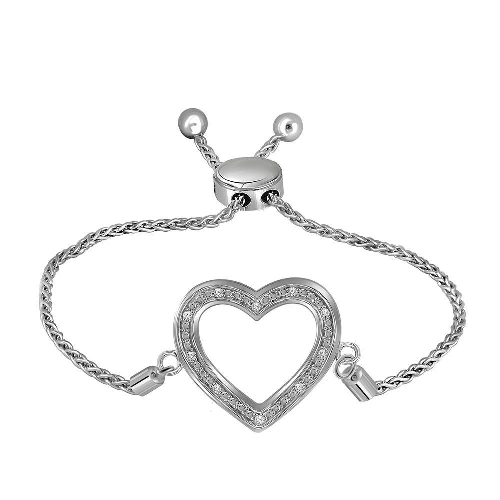 Bracelets | Sterling Silver Womens Round Diamond Heart Bolo Bracelet 1/20 Cttw | Splendid Jewellery GND