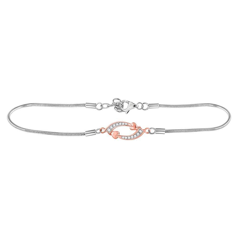 Bracelets | Sterling Silver Womens Round Diamond Heart Loop Fashion Bracelet 1/12 Cttw | Splendid Jewellery GND