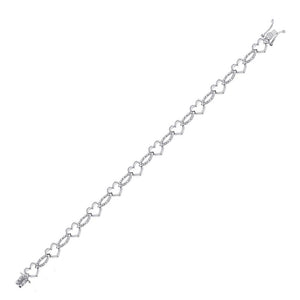 Bracelets | Sterling Silver Womens Round Diamond Heart Outline Link Bracelet 1/12 Cttw | Splendid Jewellery GND