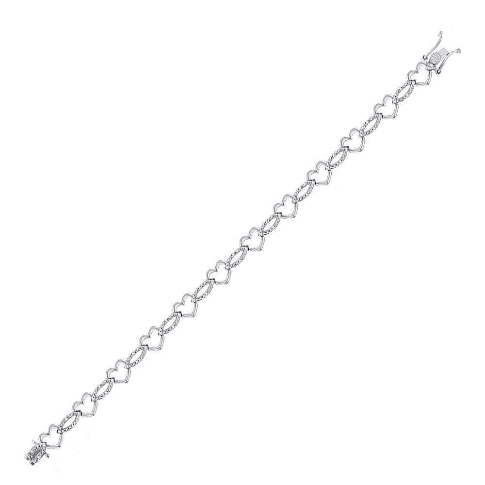 Bracelets | Sterling Silver Womens Round Diamond Heart Outline Link Bracelet 1/12 Cttw | Splendid Jewellery GND