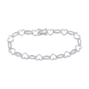 Bracelets | Sterling Silver Womens Round Diamond Heart Outline Link Bracelet 1/6 Cttw | Splendid Jewellery GND