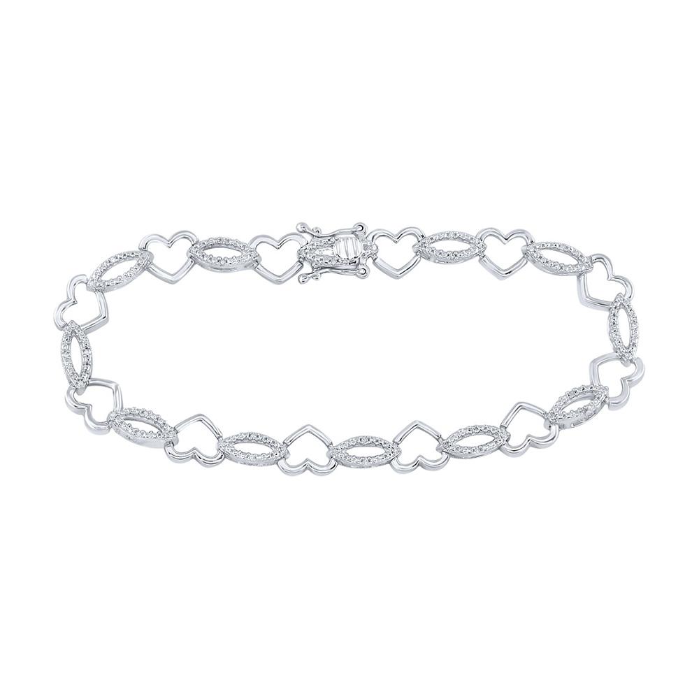 Bracelets | Sterling Silver Womens Round Diamond Heart Outline Link Bracelet 1/6 Cttw | Splendid Jewellery GND