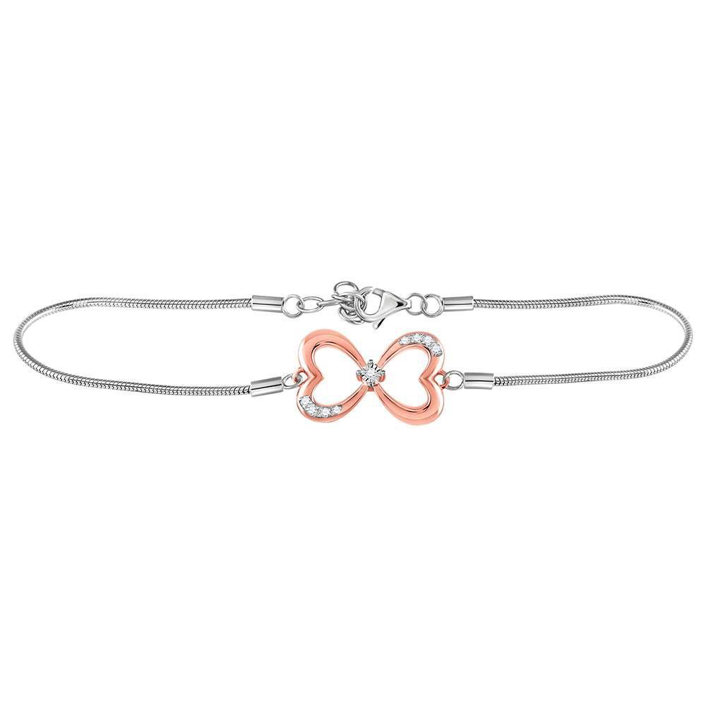 Bracelets | Sterling Silver Womens Round Diamond Infinity Heart Fashion Bracelet 1/20 Cttw | Splendid Jewellery GND