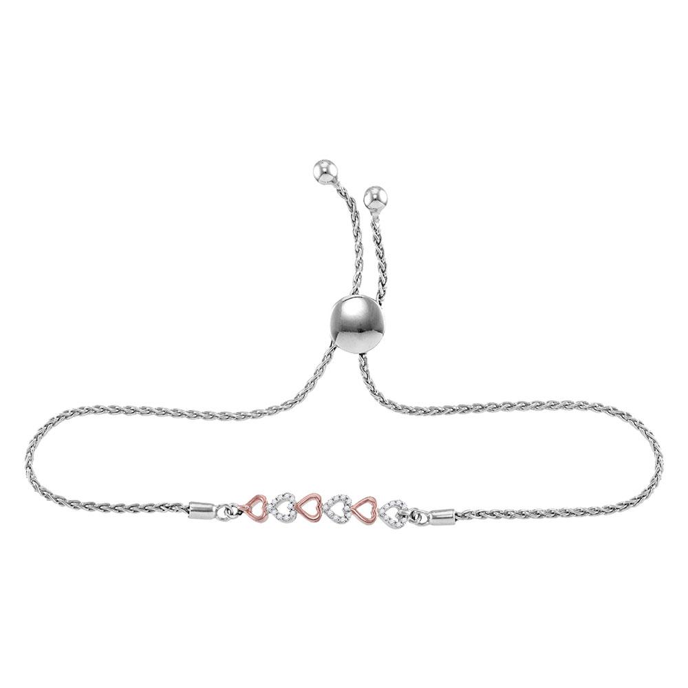 Bracelets | Sterling Silver Womens Round Diamond Linked Heart Bracelet 1/10 Cttw | Splendid Jewellery GND