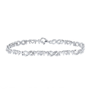 Bracelets | Sterling Silver Womens Round Diamond Mom Heart Link Bracelet .03 Cttw | Splendid Jewellery GND