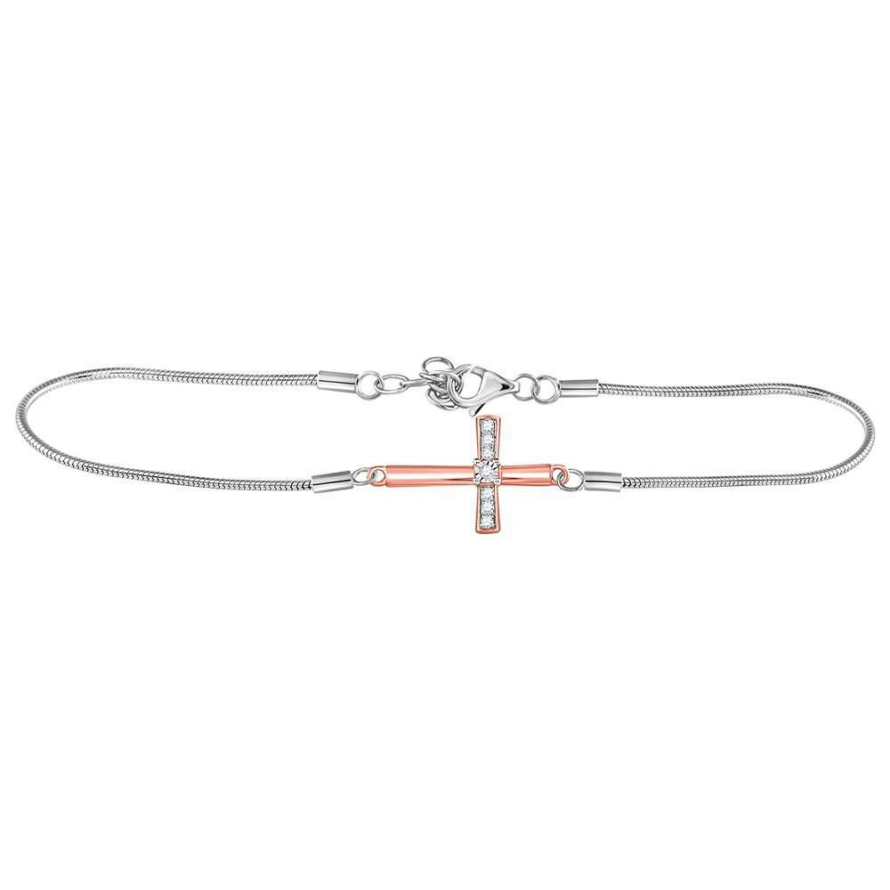 Bracelets | Sterling Silver Womens Round Diamond Sideways Cross Bracelet 1/20 Cttw | Splendid Jewellery GND
