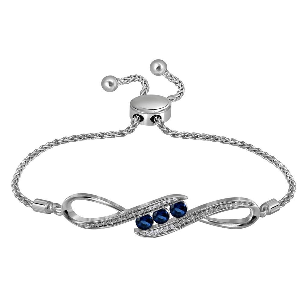 Bracelets | Sterling Silver Womens Round Lab-Created Blue Sapphire Bolo Bracelet 1/2 Cttw | Splendid Jewellery GND