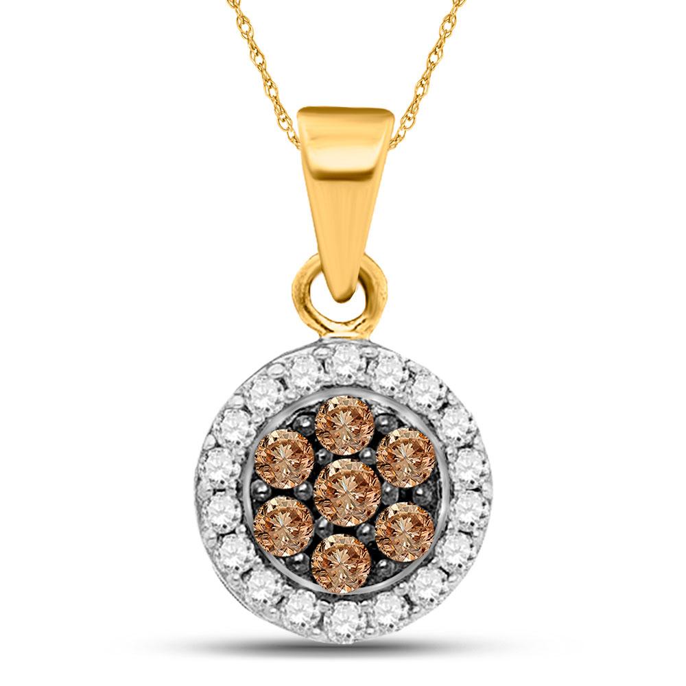 Brown Diamond Floral Cluster Pendant | 10kt Yellow Gold Women's Floral Cluster Pendant with Brown and White Diamonds - Splendid Jewellery