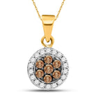 Brown Diamond Floral Cluster Pendant | 10kt Yellow Gold Women's Floral Cluster Pendant with Brown and White Diamonds - Splendid Jewellery