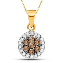 Load image into Gallery viewer, Brown Diamond Floral Cluster Pendant | 10kt Yellow Gold Women's Floral Cluster Pendant with Brown and White Diamonds - Splendid Jewellery