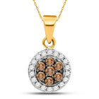 Brown Diamond Floral Cluster Pendant | 10kt Yellow Gold Women's Floral Cluster Pendant with Brown and White Diamonds - Splendid Jewellery