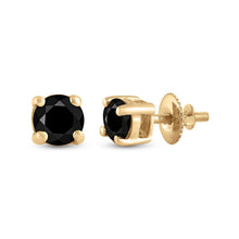 Load image into Gallery viewer, Captivating Black Diamond Solitaire Earrings in 10kt Yellow Gold - Splendid Jewellery