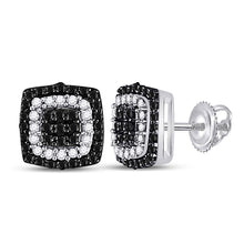Load image into Gallery viewer, Captivating Black Diamond Square Cluster Earrings in 10kt White Gold - Splendid Jewellery