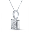 Captivating Brilliance: 10kt White Gold Diamond Cluster Square Pendant 1/4 Cttw - Splendid Jewellery