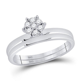 Captivating Brilliance | 10kt White Gold Round Diamond Cluster Bridal Wedding Ring Band Set 1/6 Cttw | Splendid Jewellery - Splendid Jewellery