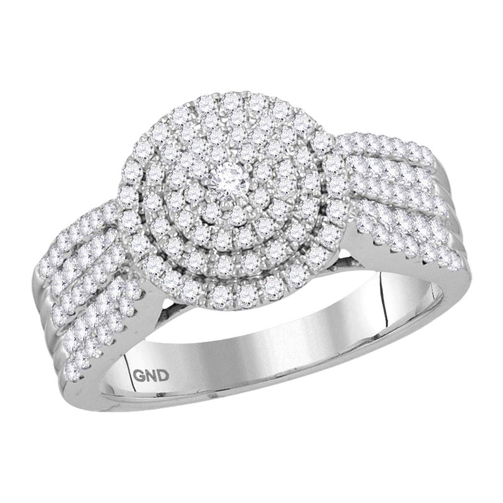 Captivating Brilliance: 10kt White Gold Round Diamond Halo Bridal Wedding Engagement Ring 1 Cttw - Splendid Jewellery