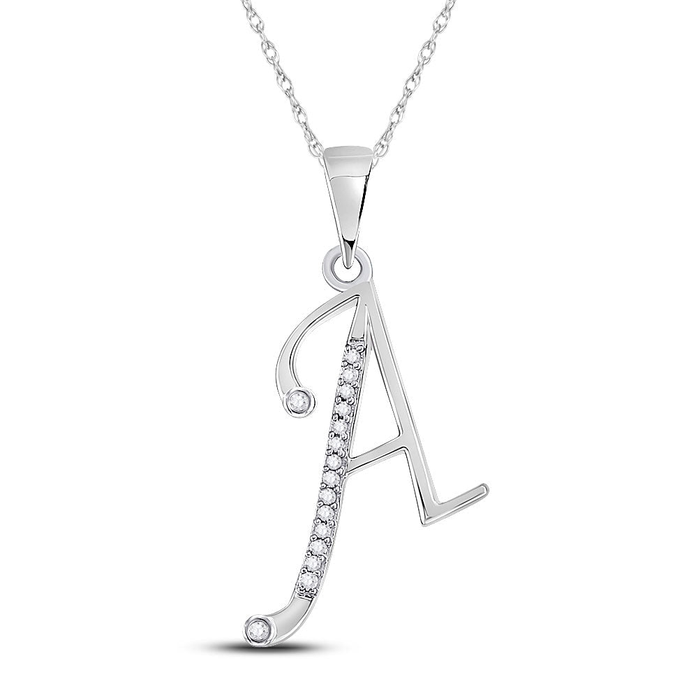 Captivating Brilliance: 10kt White Gold Womens Round Diamond A Initial Letter Pendant - Splendid Jewellery