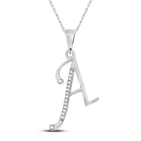 Captivating Brilliance: 10kt White Gold Womens Round Diamond A Initial Letter Pendant - Splendid Jewellery