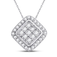 Load image into Gallery viewer, Captivating Brilliance: 10kt White Gold Womens Round Diamond Diagonal Square Frame Pendant - Splendid Jewellery