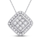 Captivating Brilliance: 10kt White Gold Womens Round Diamond Diagonal Square Frame Pendant - Splendid Jewellery