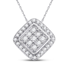 Captivating Brilliance: 10kt White Gold Womens Round Diamond Diagonal Square Frame Pendant - Splendid Jewellery