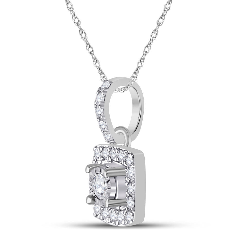 Captivating Brilliance: 10kt White Gold Womens Round Diamond Square Pendant - Splendid Jewellery
