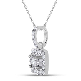 Captivating Brilliance: 10kt White Gold Womens Round Diamond Square Pendant - Splendid Jewellery