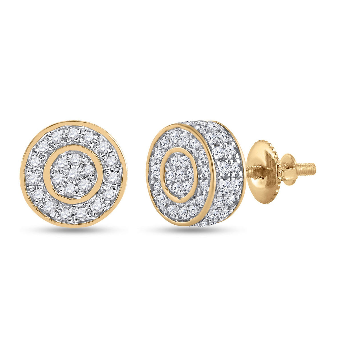 Captivating Brilliance: 10kt Yellow Gold Womens Round Diamond Cluster Earrings 1/2 Cttw - Splendid Jewellery