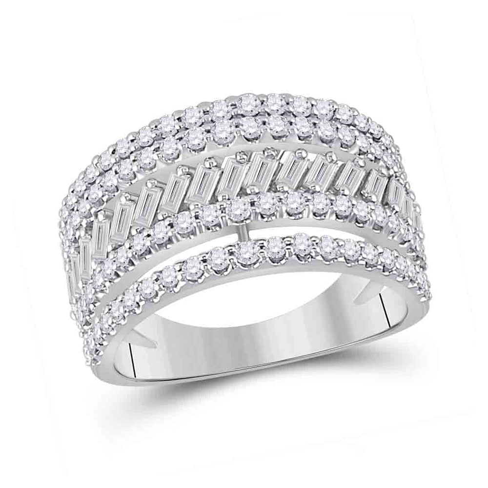 Captivating Brilliance | 14kt White Gold Baguette and Round Diamond Anniversary Ring 1 Cttw - Splendid Jewellery