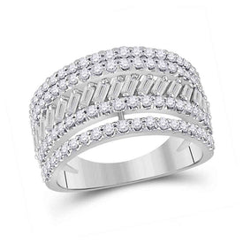 Captivating Brilliance | 14kt White Gold Baguette and Round Diamond Anniversary Ring 1 Cttw - Splendid Jewellery