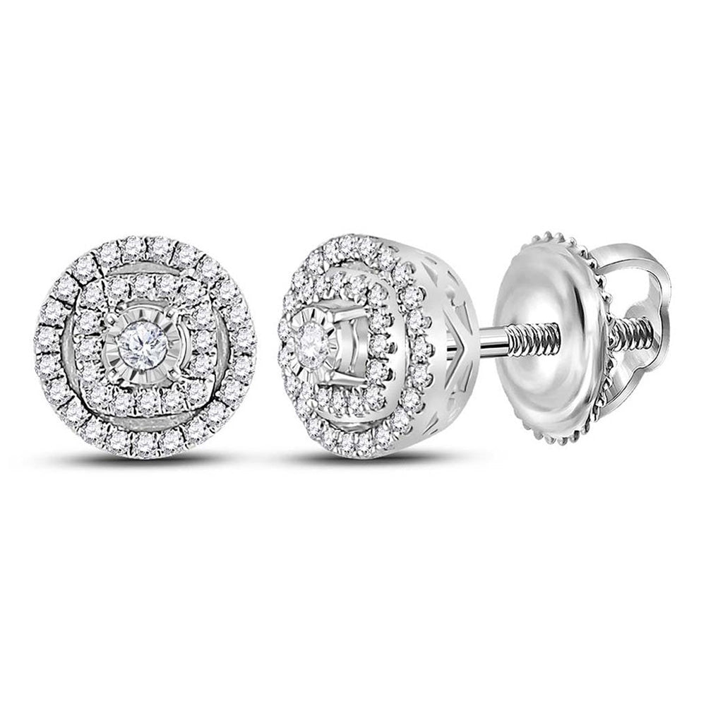 Captivating Brilliance: 14kt White Gold Diamond Halo Earrings - Splendid Jewellery