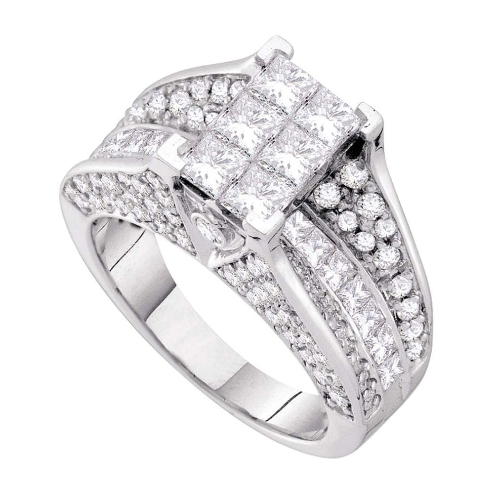 Captivating Brilliance: 14kt White Gold Princess Diamond Cluster Bridal Wedding Engagement Ring 3 Cttw - Splendid Jewellery