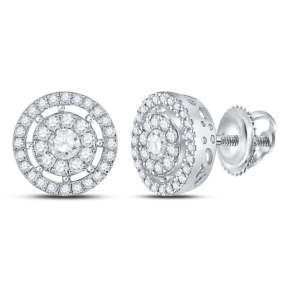 Captivating Brilliance: 14kt White Gold Women's Round Diamond Cluster Earrings - Splendid Jewellery