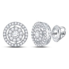 Captivating Brilliance: 14kt White Gold Women's Round Diamond Cluster Earrings - Splendid Jewellery